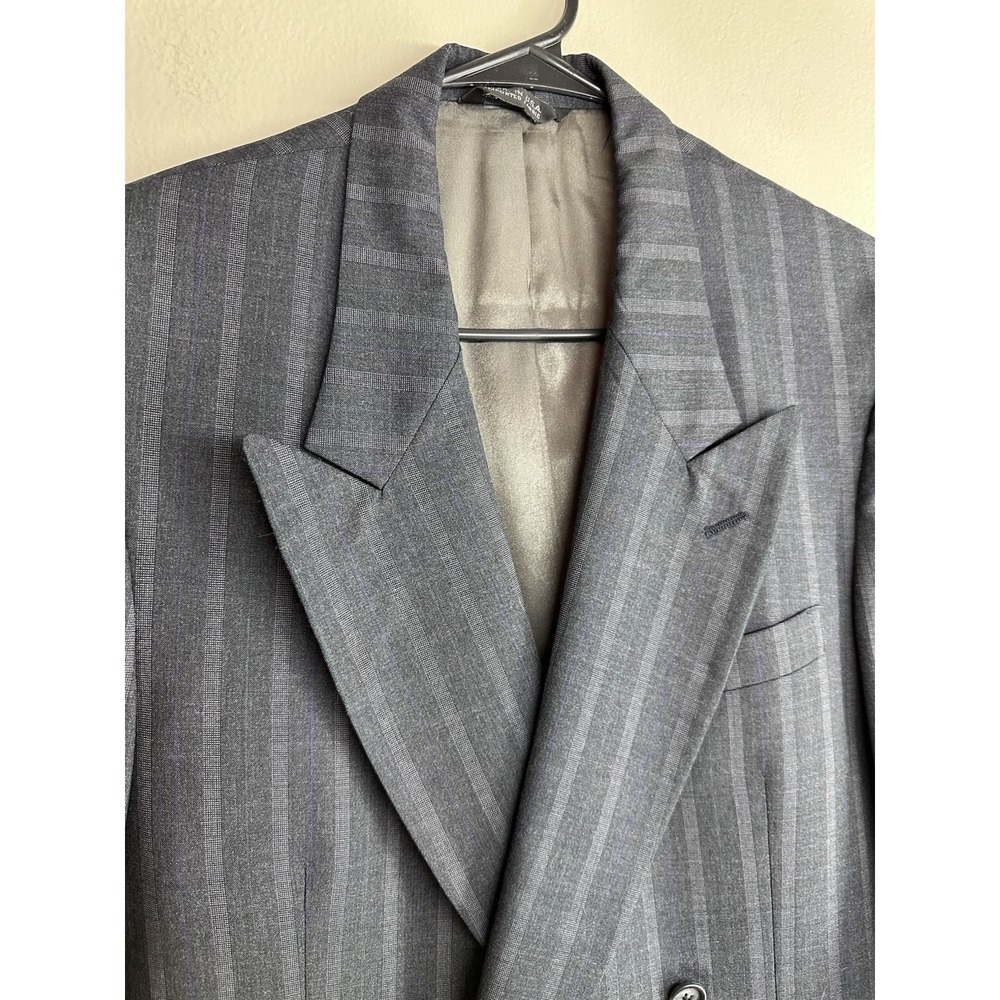 VTG 80s Alexander Julian SIZE 12 Pinstripe Navy Double Breasted 100% Wool USA - Picture 10 of 16